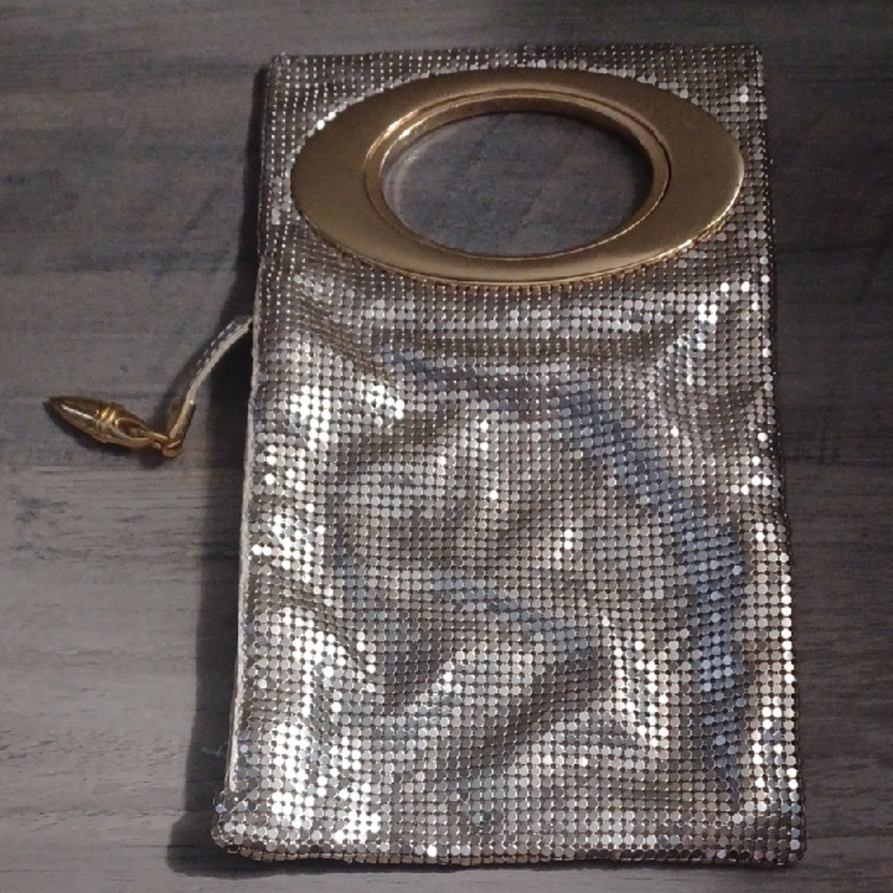 IMAN Silver Sequin Clutch with Gold Accent